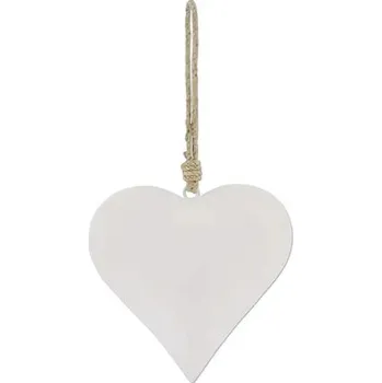 Závěsná dekorace Kovové srdce, bílé, 14,6x2,5x14