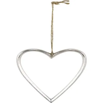 Závěsná dekorace SRDCE, kov, stříbrná, 7x9x1cm, ks