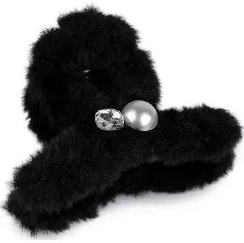 Skřipec do vlasů kožešinový s perlou a broušeným kamenem Varianta: 6 černá, Balení: 1 ks