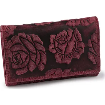 Peněženka Dámská kožená peněženka 3D květy 10x15 cm, barva 12 bordó sv.