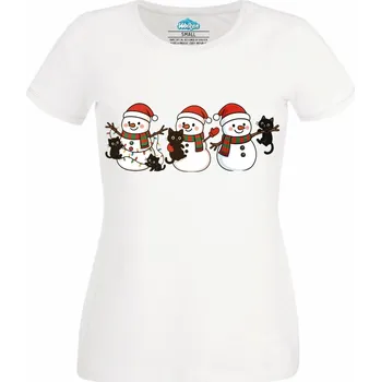 Dámské tričko Dámské tričko Sněhuláci a Hravá Koťata (Velikost: S, Barva: Bílá)