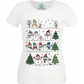 Dámské tričko Dámské tričko Vánoční Sněhuláci (Velikost: L, Barva: Bílá)