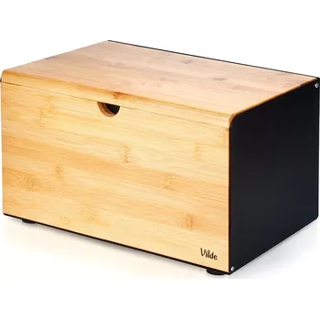 chlebník Chlebník z bambusu a kovu s dvojitým víkem, 35,5 × 22 × 20,5 cm