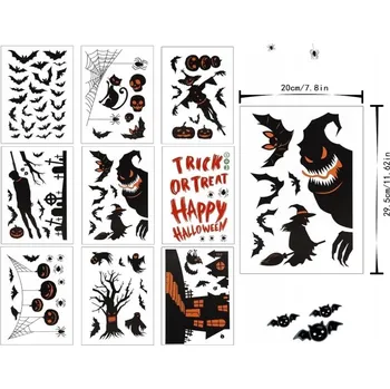 Party dekorace 9x NÁLEPKY NA OKNO NA HALLOWEEN, OPAKOVANĚ POUŽITELNÉ, DEKORACE