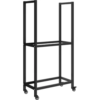 Stojan na dřevo Outsunny do interiéru, ocelový, 60 x 30 x 119 cm, 2 úrovně, s kolečky, černý