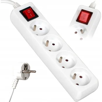Napájecí kabel PRODLUŽOVACÍ KABEL ZÁSUVKOVÁ LIŠTA S VYPÍNAČEM SILNÉ UZEMNĚNÍ 4 ZÁSUVKY 3 m