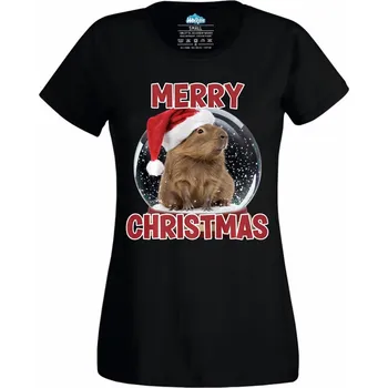 Dámské tričko Dámské tričko Vánoční Kapybara ve Sněžítku (Velikost: L, Barva: Černá)