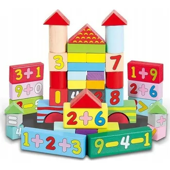 ostatní stavebnice 84941/9412 Dřevěné Stavebnice 52 ks BAREVNÉ ČÍSLICE SMILY