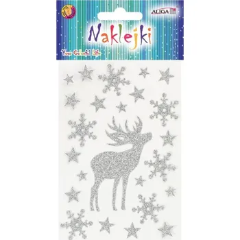 Vánoční dekorace Nálepky Vánoční 24ks Jelen, stříbrné s glitry