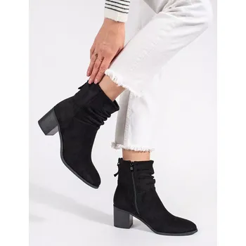 Dámská zimní obuv Luxusní dámské kotníčkové boty černé na širokém podpatku 36
