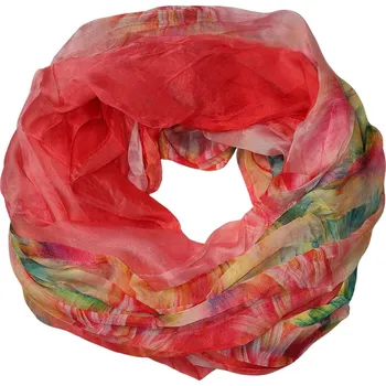 Šála Vzdušná šálka do kruhu – Duhový dotek světle červená