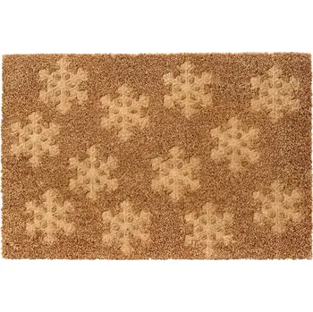 Kokosová rohožka před dveře vánoční vstupní rohožka 60x40 cm sněhové vločky Béžová