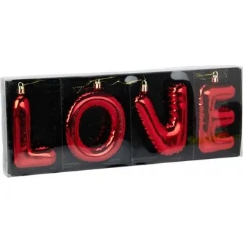 Vánoční dekorace Vánoční Vánoční Baňky písmena 4 ks XMAS STAR LOVE COOL zlatá a červená