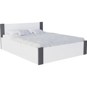 Postel Manželská postel 140x200 cm BOSTON BÍLÁ - ŠEDÁ se zdvižným dřevěným roštem