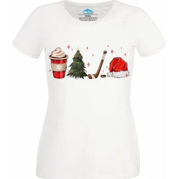 Dámské tričko Vánoční Káva pro Hokejisty (Velikost: 4XL, Barva: Bílá)
