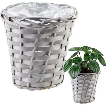 Obal na květináč Šedý proutěný obal na květináč 16 × 17 cm
