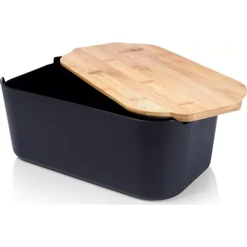 chlebník Chlebník s bambusovým víkem a prkénkem, černý 33 × 18,5 × 12 cm