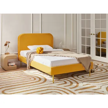 Postel Postel žlutá čalouněná sametová 120 x 200 cm, minimalistický vzhled se zlatými nohama s rámem a opěrkou hlavy Beliani