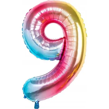 Balónek Fóliový balónek ČÍSLICE 9 Duhový Velký 100 cm na Helium Narozeniny