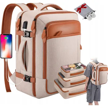 turistický batoh BATOH TURISTICKÝ BATOH 40L 18 PALCŮ S PRODLOUŽENOU OBJEMNOSTÍ, POHODLNÝ, BÉŽOVÝ