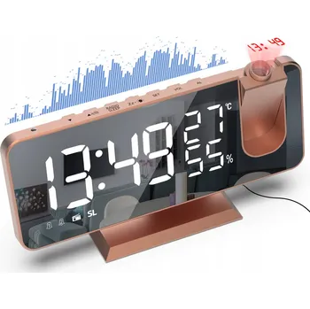 Budík PRÉMIOVÝ LED BUDÍK S PROJEKTOREM ELEKTRONICKÝ ZRCADLO 5V1 ORANŽOVÝ