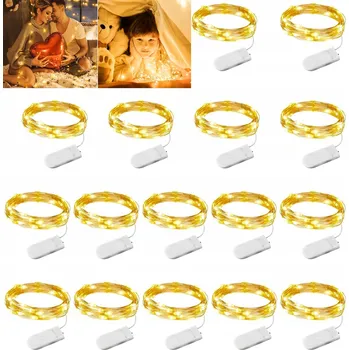 Vánoční dekorace 16x SVĚTELNÝ ŘETĚZ SVĚTÝLKA NA VÁNOČNÍ STROMEČEK BATERIE DRÁTKY TEPLÁ BÍLÁ 20 LED