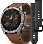 Garmin Fenix 8 AMOLED 51 mm, Exclusive Titanium Graphite Brown Leather Band (Premium) (+ náhradní řemínek)