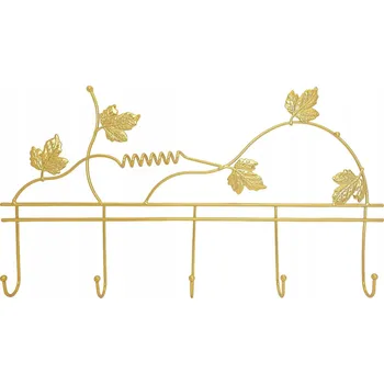 Věšák ZLATÝ DEKORATIVNÍ VĚŠÁK KOVOVÝ S MOTIVEM LISTŮ