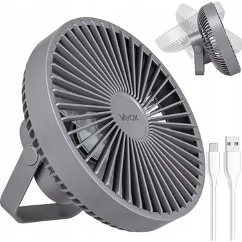 Domácí ventilátor Stolní ventilátor Vayox AKUMULÁTOROVÝ stolní ventilátor USB s LED lampičkou, stříbrno-šedý