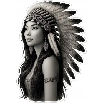 Samolepicí dekorace na vozidlo Samolepka na Auto | INDIANIN Roztomilá Mladá Indiánka Péřová 14x9