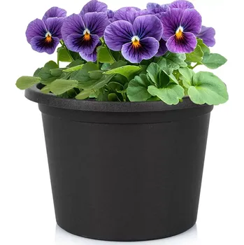 Květináč Plastový zahradní květináč černý kulatý 20 cm