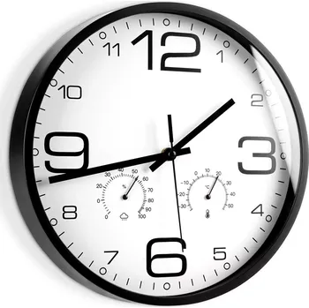 Hodiny Nástěnné hodiny s teploměrem a vlhkoměrem 30 cm, bílé