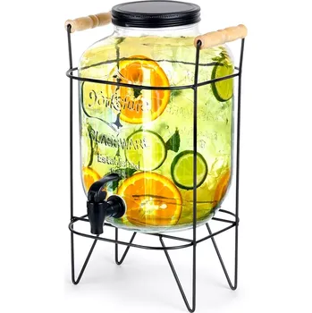 Dávkovač nápoje Skleněný dávkovač nápojů s kohoutkem a černým stojanem 5,5 l