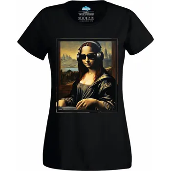 Dámské tričko DJ Mona Lisa se Sluchátky (Velikost: 4XL, Barva: Černá)