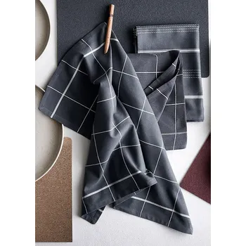 Utěrka Bavlněné utěrky 50 x 70 cm - šedé kostkované / pruhované (2dílná sada)