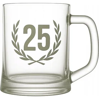 Sklenice Pivní sklenice na pivo, korbel, půllitr výroční 25 let pískovaný