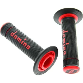 Motodíl DOMINO MANŽETY GRIPY GUMOVÉ NA ŘIDÍTKA A190 ČERNÁ ČERVENÁ ENDURO CROSS PÁR