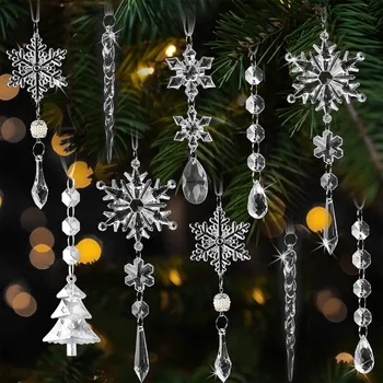 Vánoční ozdoba Vánoční ozdoby Akrylové přívěsky na stromeček Sněhové Vločky Rampouchy 26 Ks