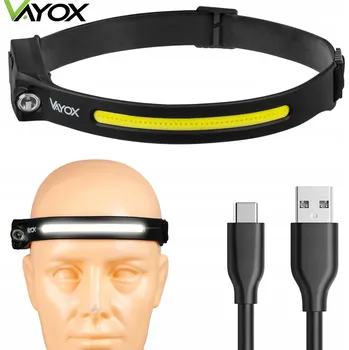 Čelovka ČELOVKA Čelová svítilna LED pásek USB-C IPX VAYOX
