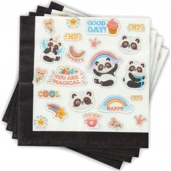 Papírový ubrousek PAPÍROVÉ UBROUSKY PANDA Medvídek PANDA dekorace duhový narozeniny dort 12 Ks