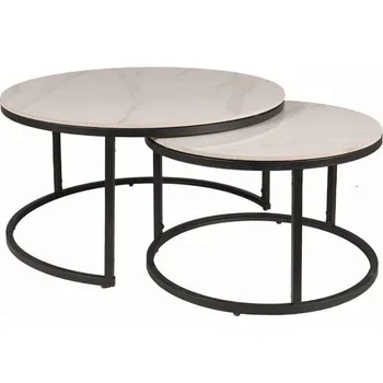Konferenční stolek Sada konferenčních stolků 2 ks FRANTA C bílá efekt mramoru/černá mat