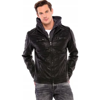 Moto oblečení PÁNSKÁ KOŽENÁ BUNDA ČERNÁ S KAPUCÍ S KAPUCÍ CIPO BAXX: M