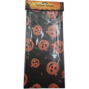 ubrus Halloween ubrus 140x270 cm – černý s dýněmi, dekorace na stůl, fóliový