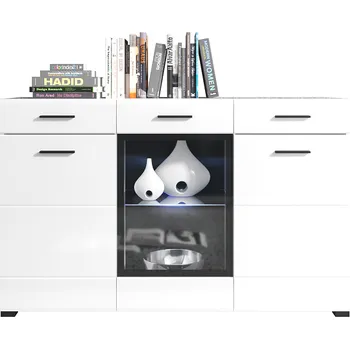 Komoda ARKTIKA NEW -komoda kom 1W2D2S, lamino Bílá/bílý lesk vetně LED osvětlení(Vusher kom 1w2d2s 3balíky)(UG) (K150)