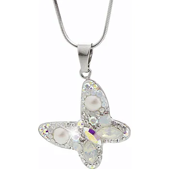 Náhrdelník JSB bijoux s.r.o. Stříbrný náhrdelník s přívěskem motýla a krystaly Swarovski White velký (Stříbro 925/1000)