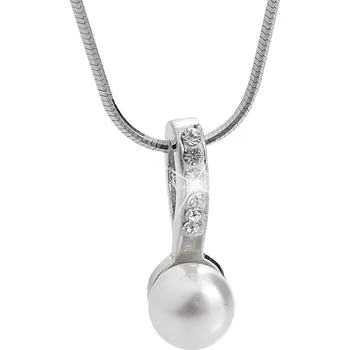 Náhrdelník JSB bijoux s.r.o. Stříbrný náhrdelník s přívěskem bílé perly s ozdobným očkem a krystaly Swarovski Crystal (Stříbro 925/1000)