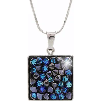 Módní doplněk JSB bijoux s.r.o. Stříbrný náhrdelník s čtvercovým lůžkem s krystaly Swarovski Bermuda Blue (Stříbro 925/1000)