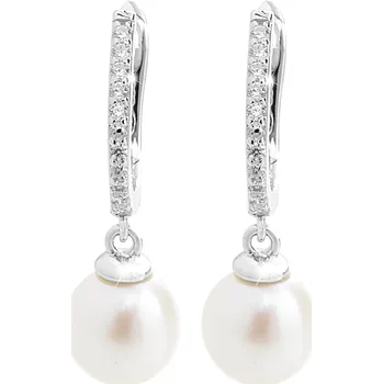 Módní doplněk JSB bijoux s.r.o. Stříbrné náušnice klapky s visací říční perlou a jednou řadou krystalů Swarovski Crystal (Stříbro 925/1000)