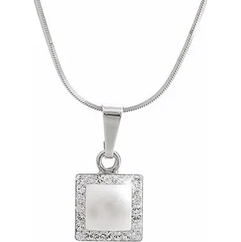 Náhrdelník JSB bijoux s.r.o. Stříbrný náhrdelník S perlovým čtvercem a krystaly Swarovski Crystal malý (Stříbro 925/1000)