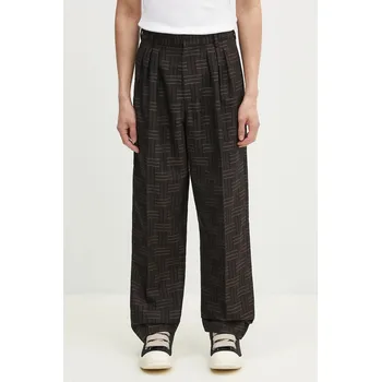 Vlněné kalhoty Kenzo pánské, hnědá barva, jednoduché, FF55PA2149JT.90, 44, 89X